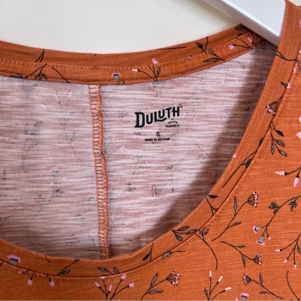 Duluth Trading Co. Women's Go-To T-Shirt Dress Floral Orange Small Stretch Shift - Picture 4 of 7
